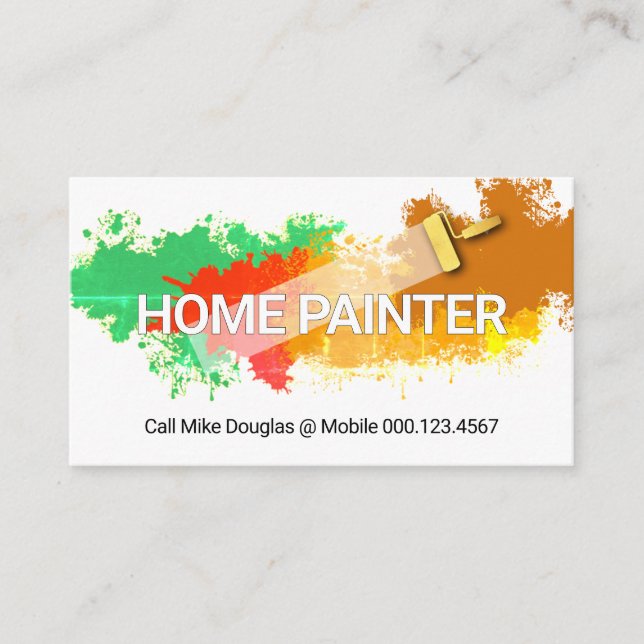 Paint Splatter Roller Brush Painting Business Card (Front)