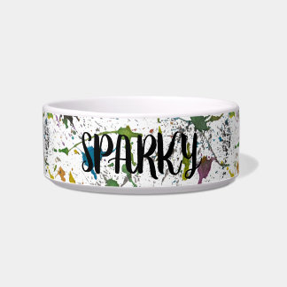 Paint Splatter Splash  Pet Bowl Custom Name