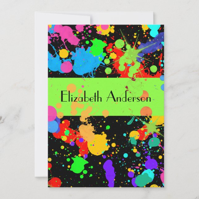 Paint Splatter, Sweet Sixteen,  Custom Invitation (Front)