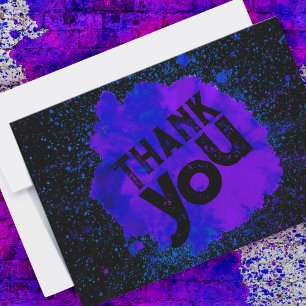 Paint Splatter Thank You - Blue on Black Card