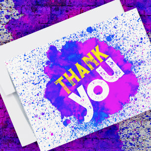 Paint Splatter Thank You - Blue on White Card