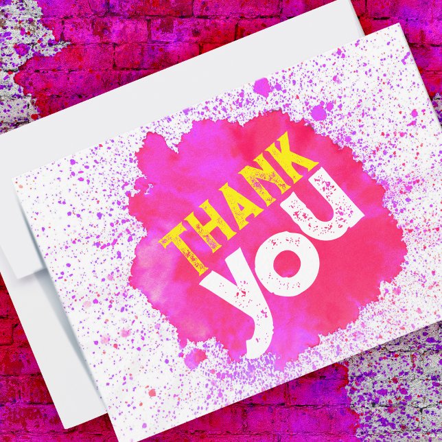 Paint Splatter Thank You - Pink on White Card (Creator Uploaded)