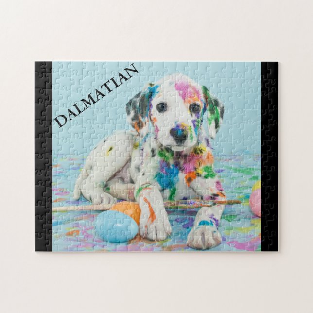 PAINT SPLATTERED DALMATIAN PUPPY PUZZLE. JIGSAW PU JIGSAW PUZZLE (Horizontal)