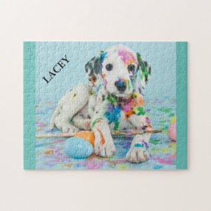 PAINT SPLATTERED DALMATIAN PUPPY PUZZLE. JIGSAW PU JIGSAW PUZZLE