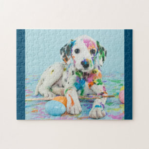 PAINT SPLATTERED DALMATIAN PUPPY PUZZLE. JIGSAW PU PUZZLE