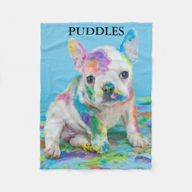 PAINT SPLATTERED PUPPY BLANKET PERSONALIZED. (Front)