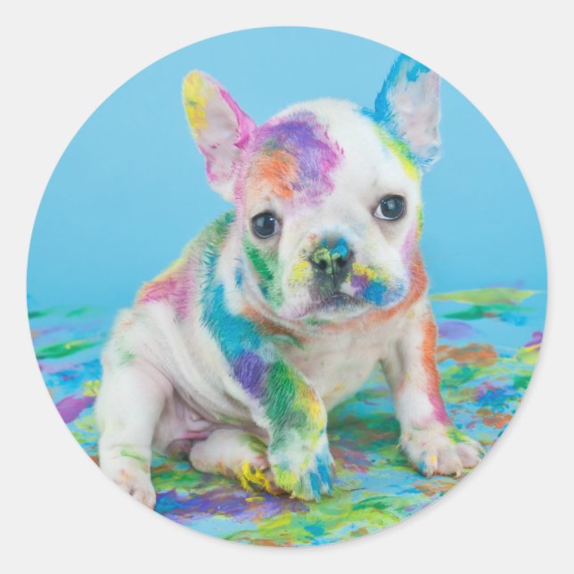 PAINT SPLATTERED PUPPY STICKERS! JIGSAW PUZZLE CLASSIC ROUND STICKER (Front)