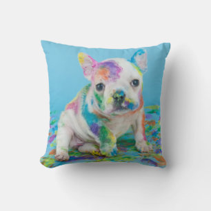 PAINT SPLATTERED PUPPY THROW PILLOW. CUSHION