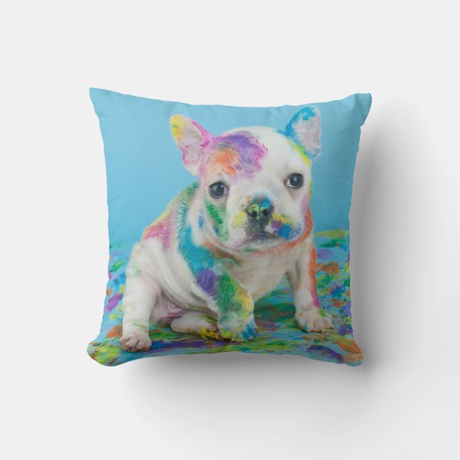 PAINT SPLATTERED PUPPY THROW PILLOW. CUSHION (Front)