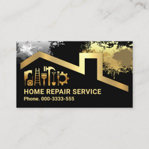 Paint Splatters Gold Building Tools Frame Business Card