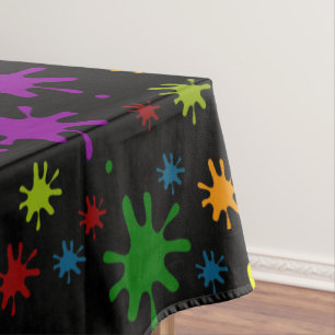 Paint Splatters on a Black Background Tablecloth