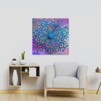 Paint Splatters On Blue Embossed Mandala Flower