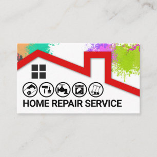 Paint Splatters Red Roof Tools Frame Business Card