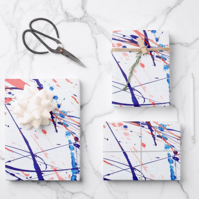 Paint Splatters Red Wrapping Paper Sheet (Front)