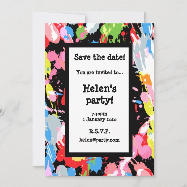 Paint Splatters Save The Date Card (Front)