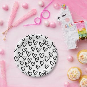 Paint Stroke Heart Pattern Paper Plate