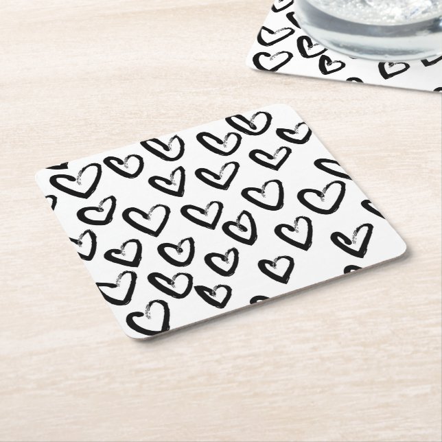 Paint Stroke Heart Pattern Square Paper Coaster (Angled)