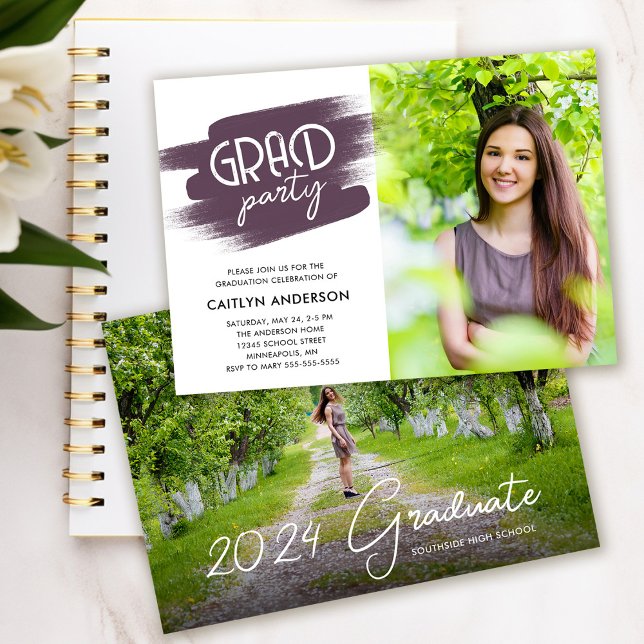 Paint Strokes 2 Photos Grad Party Invitation (Creator Uploaded)