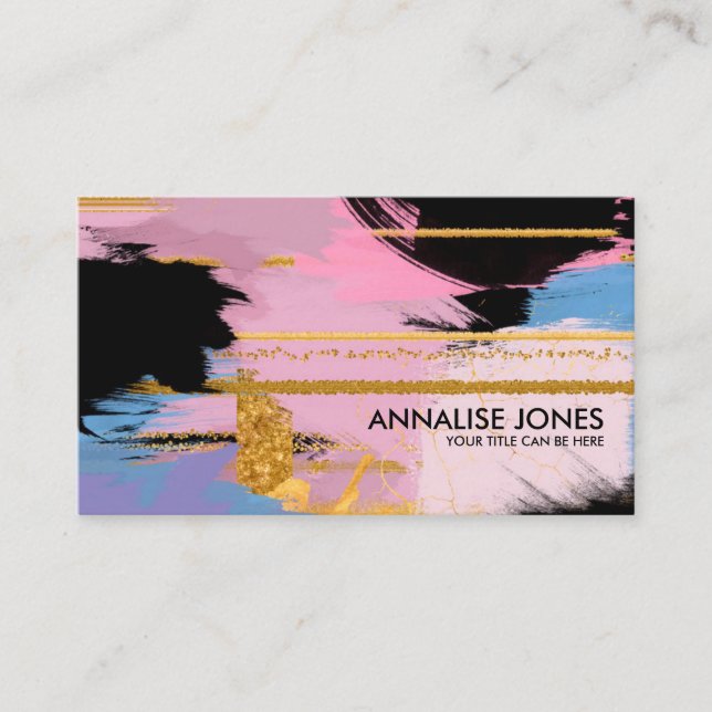 Paint strokes and gold lines - pastels business card (Front)
