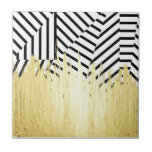 Paint Strokes in Faux Gold on Black & White Stripe Tile<br><div class="desc">This faux gold paint strokes on black and white stripes design is great for the trendy and stylish individual. It's upscale and swanky feel is great for any occasion or gift.</div>