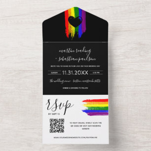 Paint Strokes Pride Flag & Black Heart QR RSVP All In One Invitation
