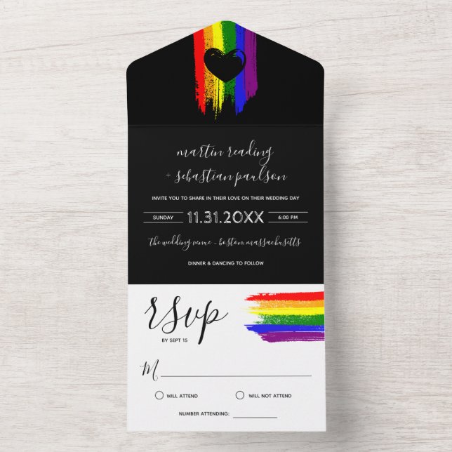 Paint Strokes Pride Flag & Black Heart Wedding Inv All In One Invitation (Inside)