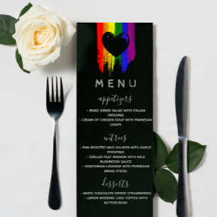 Paint Strokes Pride Flag & Black Heart Wedding Menu