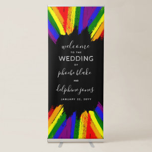 Paint Strokes Pride Flag Black LGBT Wedding Retractable Banner