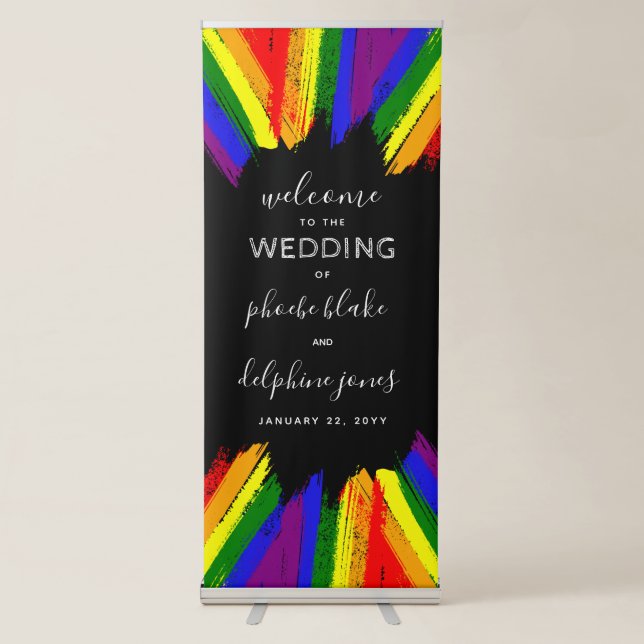 Paint Strokes Pride Flag Black LGBT Wedding Retractable Banner (Front)