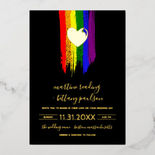 Paint Strokes Pride Flag & Gold Heart Wedding