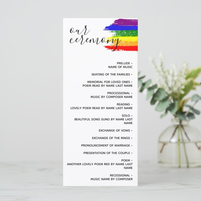 Paint Strokes Pride Flag LGBT Wedding Program (Standing Front)