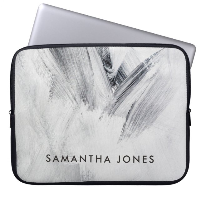 Paint Strokes Texture white black Laptop Sleeve (Front)