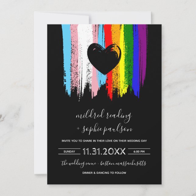 Paint Strokes Trans Pride Rainbow Wedding Invitation (Front)