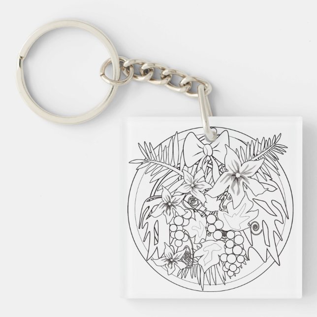 Paint the picture yourself a tropical pattern key ring (Front)