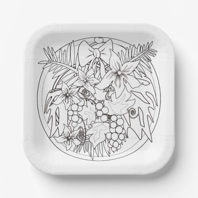 Paint the picture yourself a tropical pattern paper plate (Front)