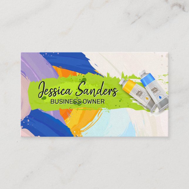 Paint Tubes | Green Paint | Artistry | Watercolor Business Card (Front)