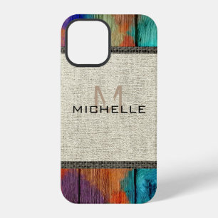 Paint Wood Look Burlap Rustic Monogram #2 iPhone 12 Pro Case