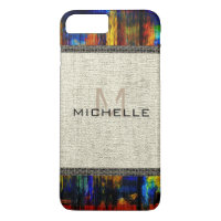 Paint Wood Look Burlap Rustic Monogram #3