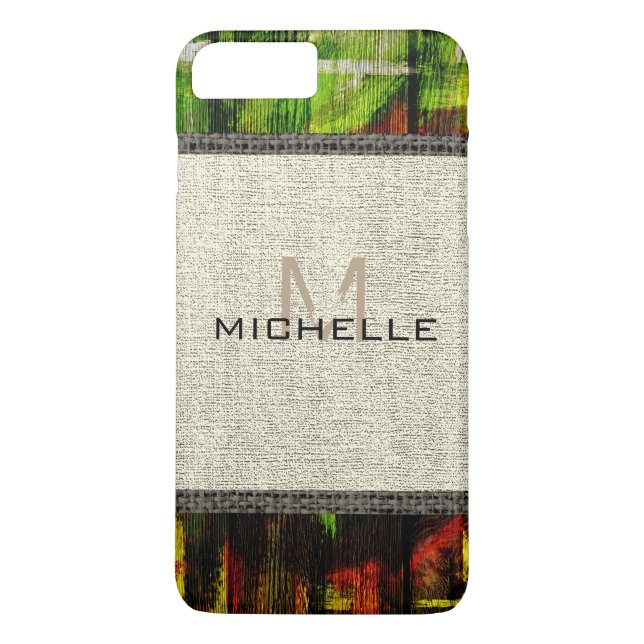 Paint Wood Look Burlap Rustic Monogram #5 Case-Mate iPhone Case (Back)