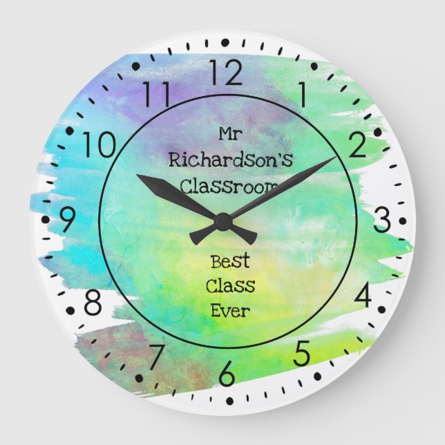 Paint Yellow Green Classroom Teacher Large Clock (Front)