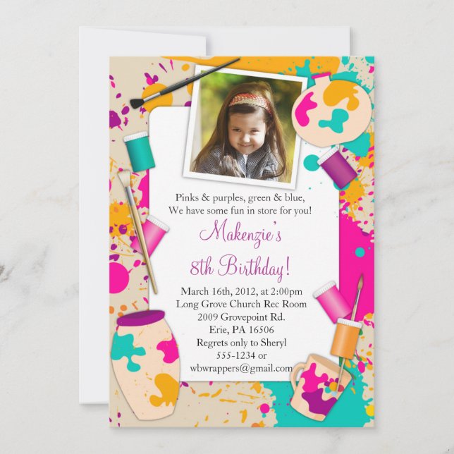 Paint Your Own Pottery Birthday Party Invitation (Front)