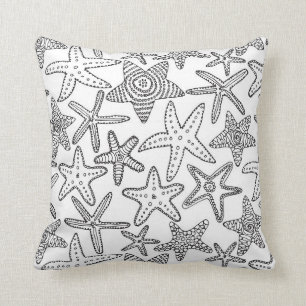 Paint Your Own Starfish Black and White Coastal Cushion