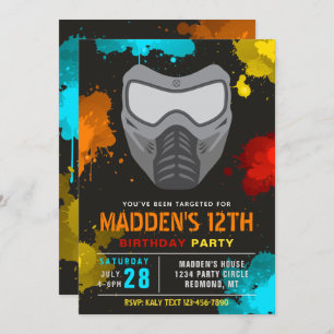 Paintball Birthday Invitation   Paintball Party