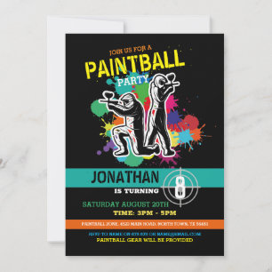Paintball Birthday Paint Boys Girls  Invitation