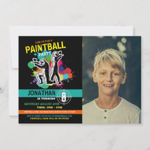 Paintball Birthday Paint Boys Girls Photo Invitation