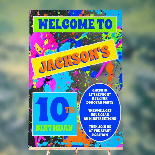 Paintball Birthday Party Acrylic Sign (Neutral)