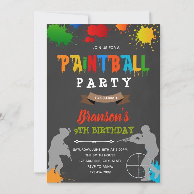 Paintball birthday party card (Front)