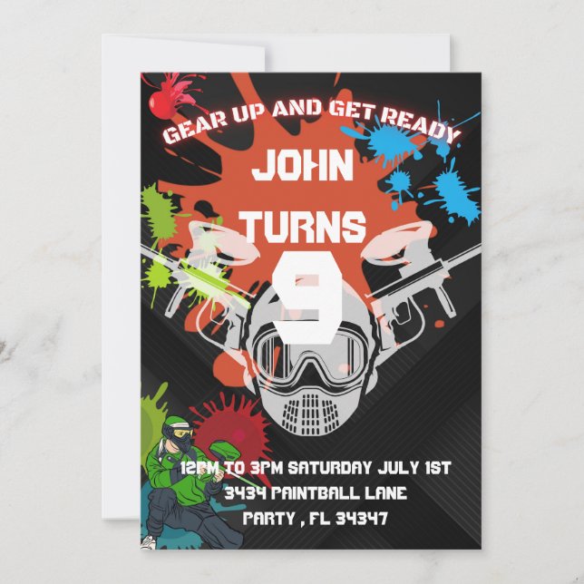 Paintball Birthday Party Invitation (Front)