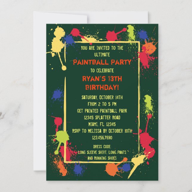 Paintball Birthday Party Invitation (Front)