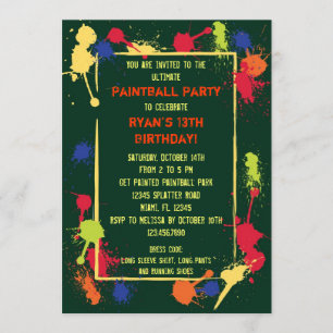 Paintball Birthday Party Invitation